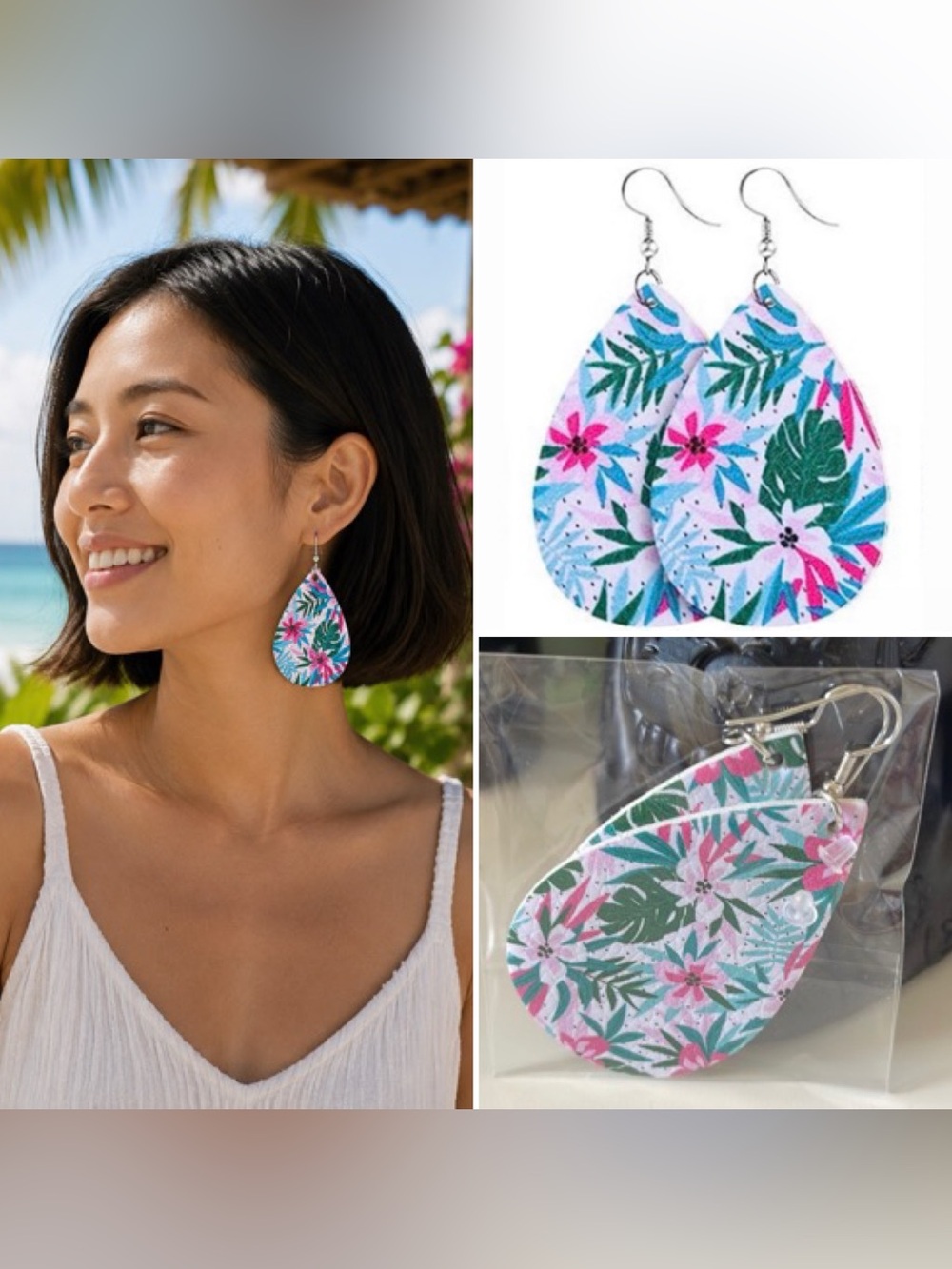 3/$15 Floral Tropical Faux Leather Vegan Leather Earrings Spring Summer Earrings